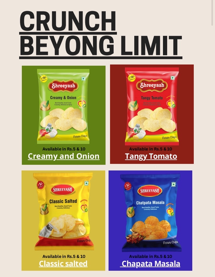 Shreeyash Potato Chips (Cream & Onion, Tangy Tomato, Classic Salted, Chatpata Masala) wholesale Dhampur Bijnor - photo 1